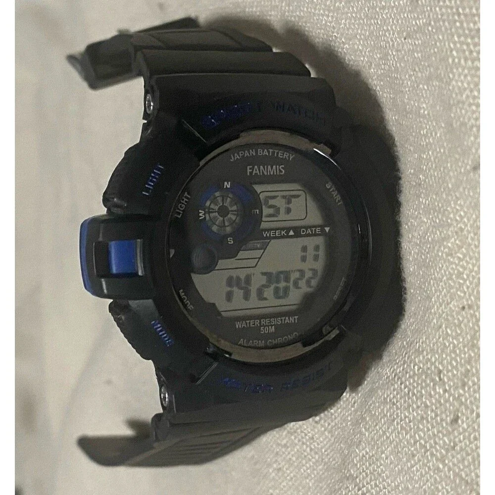 FANMIS Alarm Chrono Quartz Digital Men's Black & Blue Fashion Watch